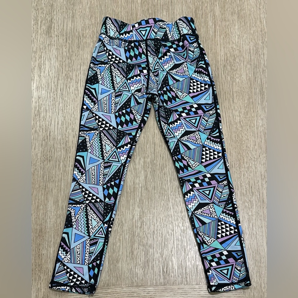 kidpik Black, Turquoise & Lavender Geometric Print Leggings